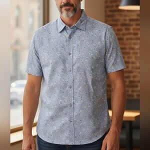 Hart Schaeffer Marx-Men's XXL Blue W/Blue Black & White Floral Design Button Up